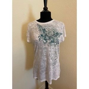 Harley Davidson White Burnout Tee- Studded and Foil - Sz L